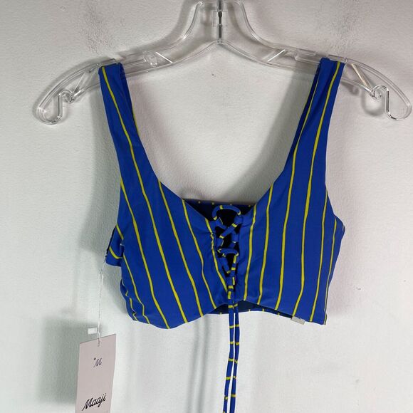 Maaji NWT Danzel Stripe Reversible Lace-Up Bralette Bikini Top Size M - Picture 1 of 4